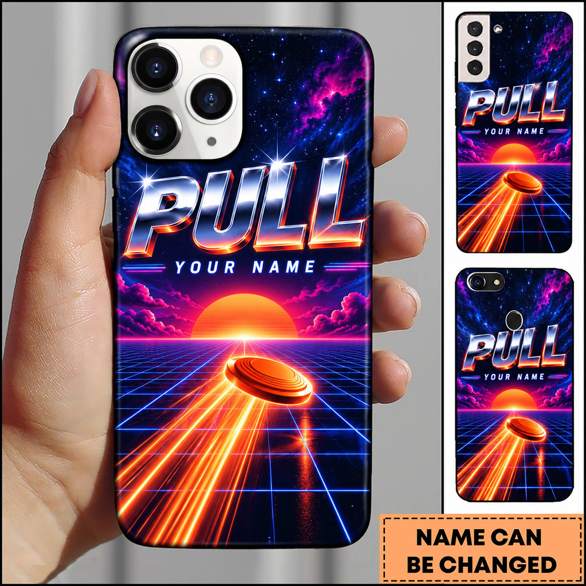 Maxcorners Trap Shooting Retro Neon Clay Target Personalized Name 3D Phone Case