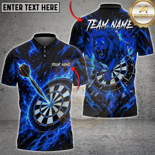 Maxcorners Darts Shirt Roaring Lion Flaming Dartboard and Dart Multiple Options Personalized Name, Team Name 3D Shirt