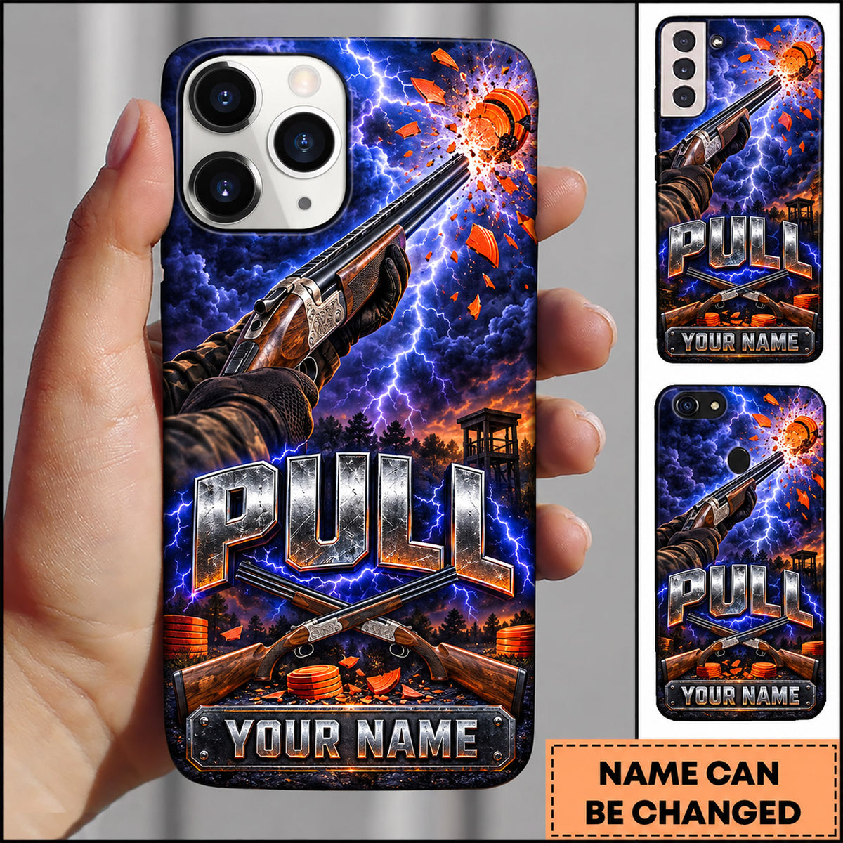 Maxcorners Trap Shooting Shotgun Electric Lightning Clay Targets Personalized Name 3D Phone Case