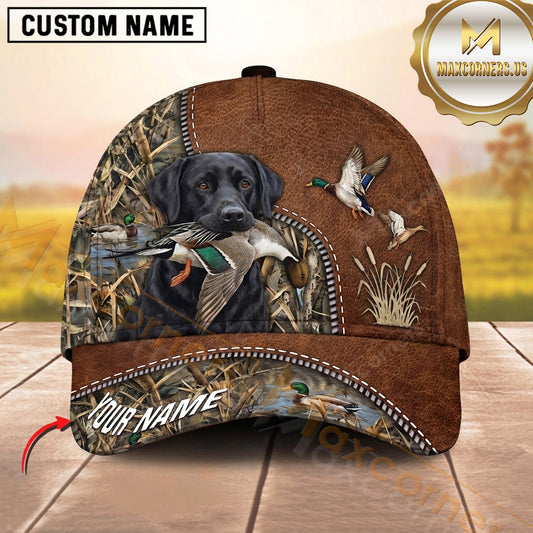 Maxcorners Rustic Brown Leather Waterfowl Duck Hunting Dog Cap, Multiple Breeds Personalized Name 3D Cap