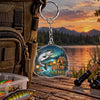 Maxcorners Sunset Lake Adventure Fishing Artwork Personalized Name 2D Acrylic Keychain Ornament (13 Fish Species)