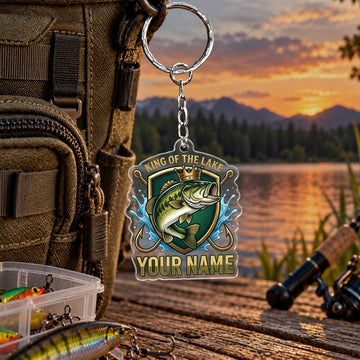 Maxcorners King of the Lake Fishing Badge Personalized Name 2D Acrylic Keychain Ornament (8 Fish Species)