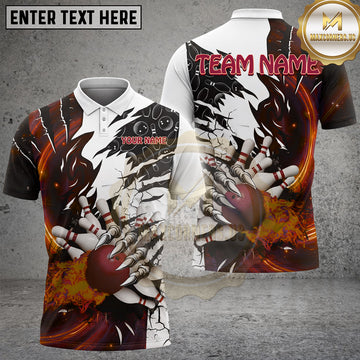 Maxcorners Bowling Fierce Flaming Bowling Ball & Pins Artwork Multiple Options Personalized Name, Team Name 3D Shirt
