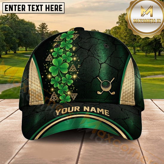 Maxcorners Golf Irish Green Shamrock Gold Personalized Name 3D Cap