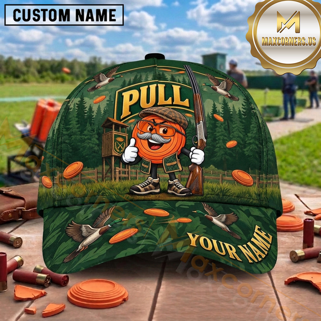 Maxcorners Trap Shooting Clay Target Mascot Winter Forest Pull Graphic Multiple Options Personalized Name 3D Cap