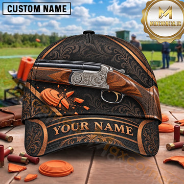 Maxcorners Trap Shooting Western Leather Shotgun Artwork Multiple Options Personalized Name 3D Cap