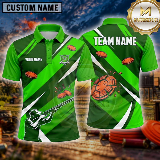 Maxcorners Trap Shooting Shirt Shooter Silhouette Stripes Multiple Options Personalized Name, Team Name 3D Shirt
