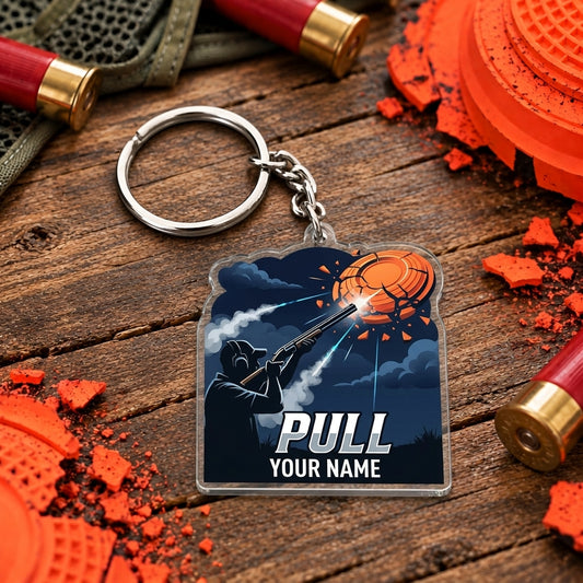 Maxcorners Night Sky Trap Shooter Silhouette Trap Shooting Personalized Name Acrylic Keychain