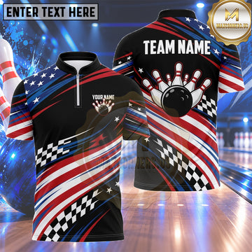 Maxcorners USA Bowling Jersey Explosive Patriotic Starburst Multiple Options Personalized Name, Team Name 3D Shirt