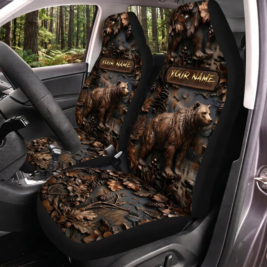 Maxcorners Bear Hunting Dark Woodland Wildlife Personalized Name Car Seat Covers