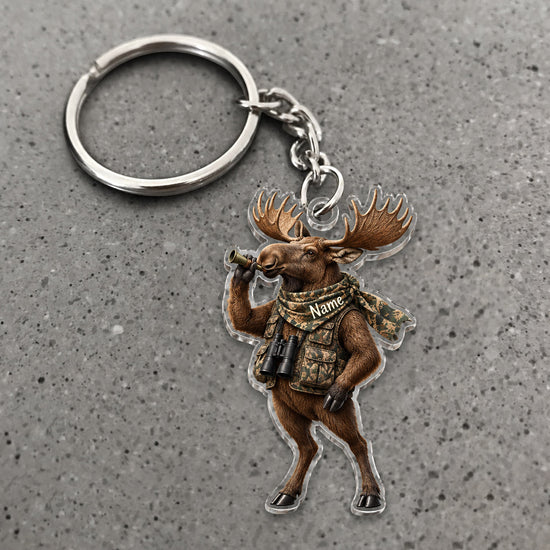 Maxcorners Moose Backpacker Wilderness Adventure Character Custom Name Trap Hunting Custom Gift 2D Flat Acrylic Ornament, Keychain