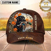 Maxcorners Autumn Leaves Brown Leather Duck Hunting With Dogs Multi Options Personalized Name 3D Cap