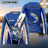 Maxcorners Fishing Shirt Blue Fish Scale Geometric Splash Multiple Options Personalized Name, Team Name 3D Long Sleeve Shirt (13 Fish Species)