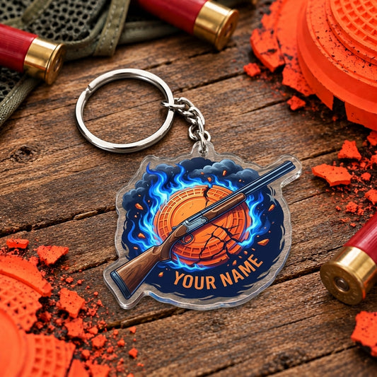 Maxcorners Blue Lightning Shotgun Clay Explosion Trap Shooting Personalized Name Acrylic Keychain