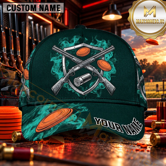 Maxcorners Crossed Shotguns Shield Trap Shooting Personalized Name 3D Cap