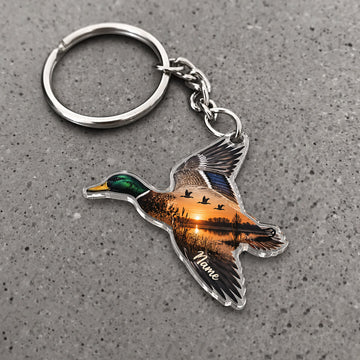 Maxcorners Flying Mallard Sunset Silhouette Design Custom Name Trap Hunting Custom Gift 2D Flat Acrylic Ornament, Keychain