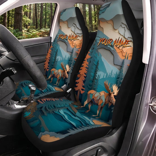 Maxcorners Wild Boar Hunting Blue Mountain Forest Personalized Name Car Seat Covers