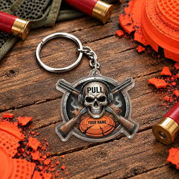Maxcorners Skull Crossed Shotguns Clay Emblem Trap Shooting Personalized Name Acrylic Keychain