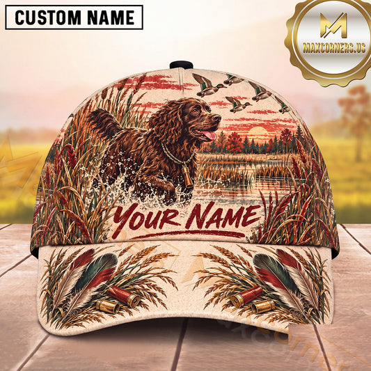 Maxcorners Duck Hunting Hunting Dog Marsh Splash Flying Ducks Feathers Shells Artwork Multiple Options Personalized Name 3D Cap