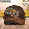 Maxcorners Rustic Leather Diagonal Marsh Camo Duck Hunting With Dogs Multi Options Personalized Name 3D Cap