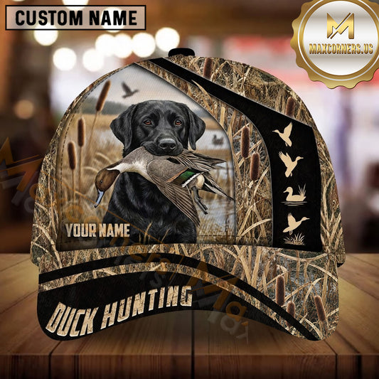 Maxcorners Black Panel Duck Icon Marsh Camo Dog Hunting Multicolor Options Personalized Name 3D Cap