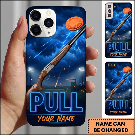 Maxcorners Blue Electric Shotgun Pull Clay Target Personalized Name Trap Shooting Phone Case