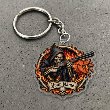 Maxcorners Grim Reaper Flaming Clay Shooting Badge Custom Name Trap Shooting Custom Gift 2D Flat Acrylic Ornament, Keychain