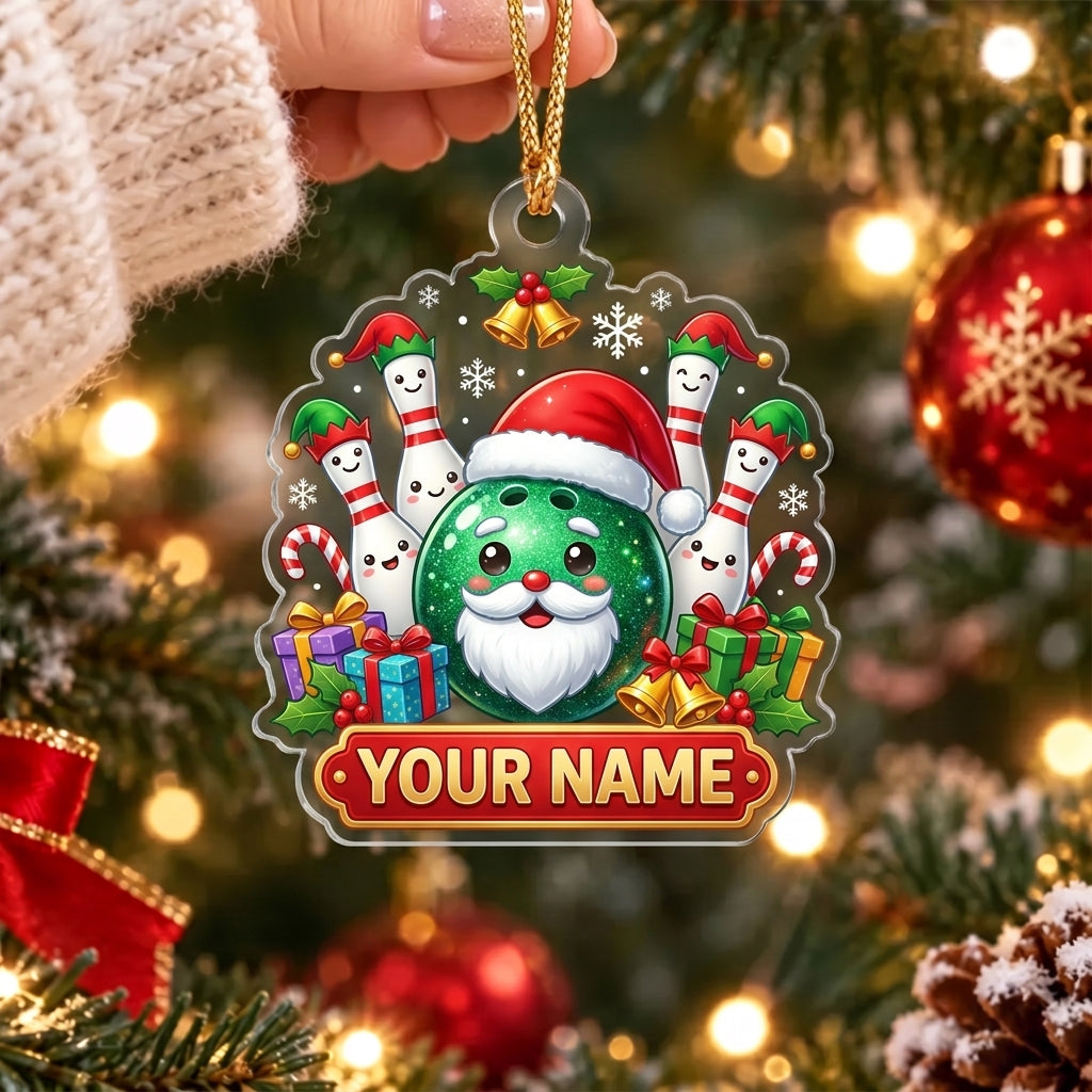Maxcorners Bowling Santa Claus Bowling Ball Christmas Personalized Name Christmas Ornament