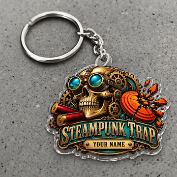 Maxcorners Steampunk Trap Skull Gear Artwork Custom Name Trap Shooting Custom Gift 2D Flat Acrylic Ornament, Keychain