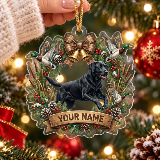 Maxcorners Black Labrador Duck Hunting Christmas Wreath Personalized Name Christmas Ornament