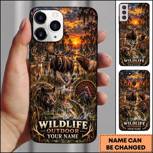 Maxcorners Wildlife Outdoor Hunting Moose Turkey Autumn Sunset Personalized Name 3D Phone Case