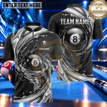 Maxcorners Monochrome Marble Swirl 8 Ball Billiards Multiple Options Personalized Name, Team Name 3D Shirt