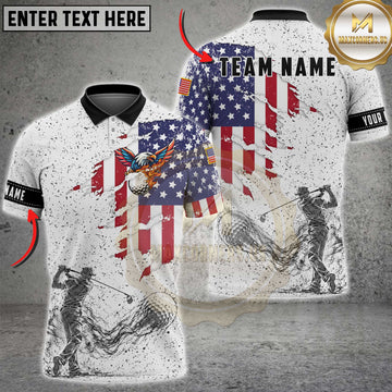 Maxcorners Golf American Flag Eagle Golfer Grunge Design Multiple Options Personalized Name, Team Name 3D Shirt