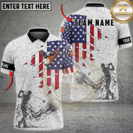 Maxcorners Golf American Flag Eagle Golfer Grunge Design Multiple Options Personalized Name, Team Name 3D Shirt