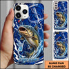 Maxcorners Personalized Fishing Phone Case with Ocean Splash, Anchor, Lure, Blue Fish Scales and Custom Name Phone Case (12 Species)