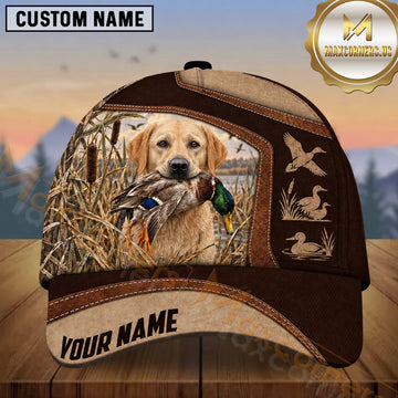 Maxcorners Two Tone Leather Duck Scene Dog Hunting Multicolor Options Personalized Name 3D Cap
