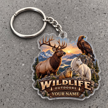 Maxcorners Wildlife Outdoors Elk Eagle Mountain Lion Design Custom Name Trap Hunting Custom Gift 2D Flat Acrylic Ornament, Keychain