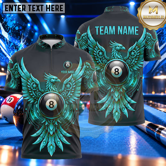 Maxcorners Majestic Phoenix Wings 8 Ball Pool Multiple Options Personalized Name, Team Name 3D Shirt