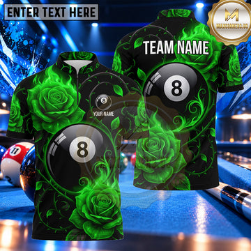 Maxcorners Gothic Rose Skull 8 Ball Billiards Multiple Options Personalized Name, Team Name 3D Shirt
