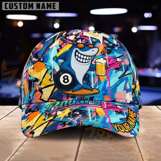 Maxcorners Billiards 8 Ball Colorful Graffiti Pool Theme Multiple Options Personalized Name 3D Cap