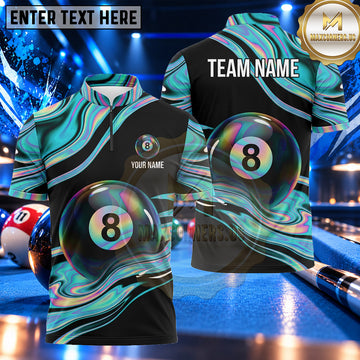 Maxcorners Abstract Iridescent Swirl 8 Ball Billiards Multiple Options Personalized Name, Team Name 3D Shirt