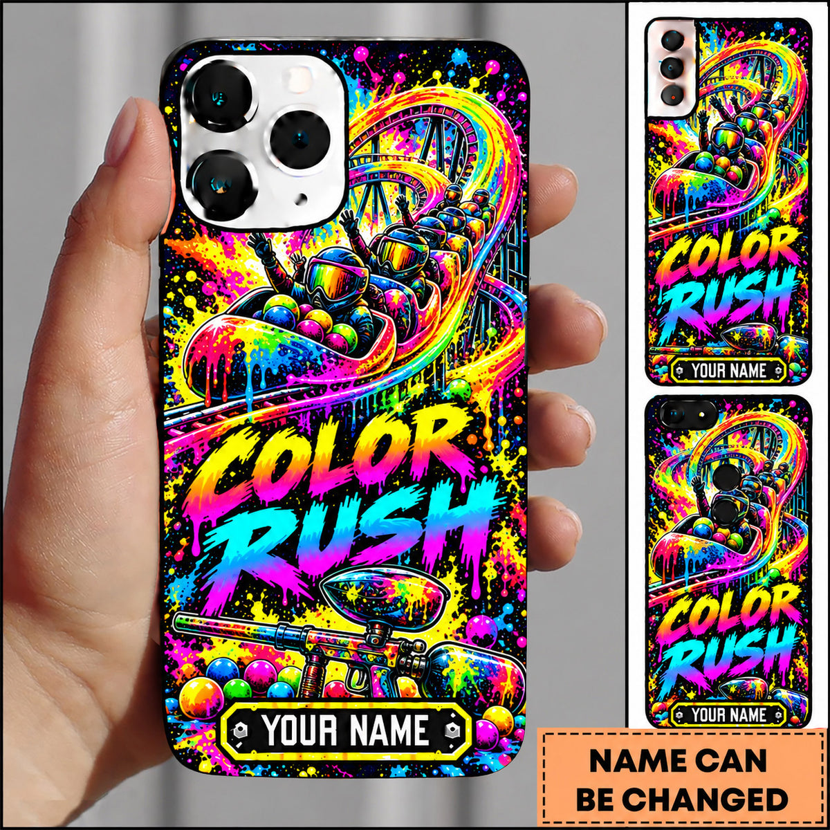 Maxcorners Paintball Color Rush Action Player Personalized Name 3D Phone Case