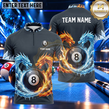 Maxcorners Fire and Ice Twin Dragons Billiards Multiple Options Personalized Name, Team Name 3D Shirt