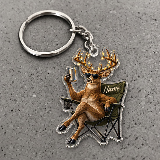 Maxcorners Deer Camping Chair Coffee Lover Custom Name Trap Hunting Custom Gift 2D Flat Acrylic Ornament, Keychain