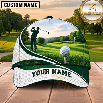 Maxcorners Golf Course Player Silhouette Scenic Landscape Multiple Options Personalized Name 3D Cap