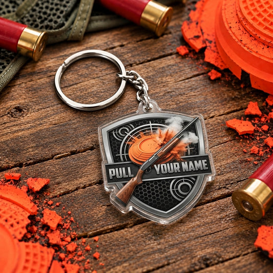 Maxcorners Vintage Shotgun Clay Shooting Shield Trap Shooting Personalized Name Acrylic Keychain