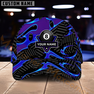 Maxcorners Billiards 8 Ball Blue Purple Neon Geometric Multiple Options Personalized Name 3D Cap