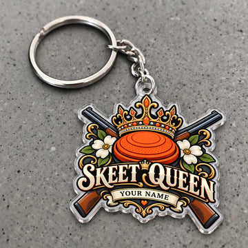 Maxcorners Personalized Skeet Queen Crown Clay Target Flowers Crossed Shotguns Custom Name Trap Shooting Custom Gift 2D Flat Acrylic Ornament, Keychain