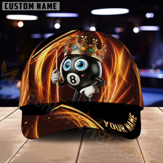 Maxcorners Billiards 8 Ball Flaming Skull Orange Black Multiple Options Personalized Name 3D Cap