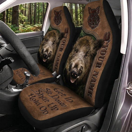 Maxcorners Bear Hunting Hold On Leather Pattern Car Seat Covers